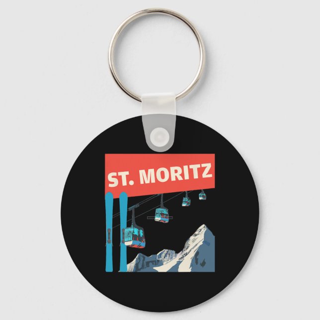 St. Moritz Skiing - Retro St. Moritz Ski  Key Ring (Front)