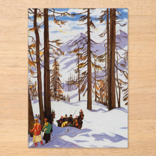 St. Moritz Vintage Skiers Alpine Elegance Art Acrylic Invitations