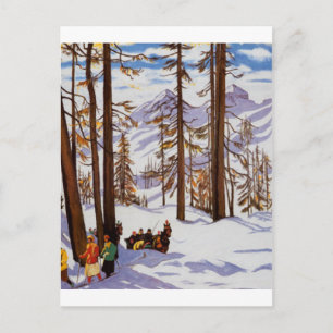 St. Moritz Vintage Skiers Alpine Elegance Art Holiday Postcard