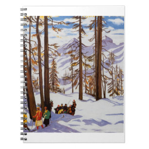 St. Moritz Vintage Skiers Alpine Elegance Art Notebook