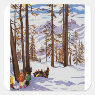 St. Moritz Vintage Skiers Alpine Elegance Art Square Sticker