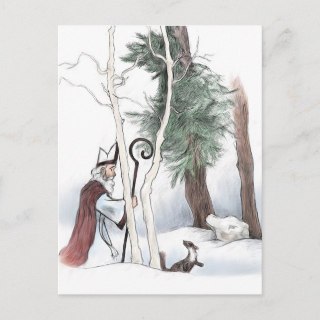 St Nicholas and the Pine Marten Postcard (Front)