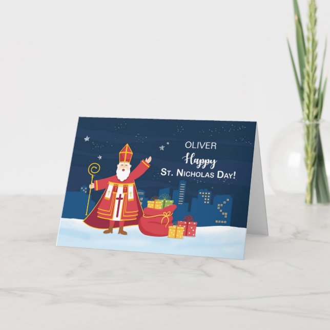 St. Nicholas Day Custom Name Filled with Joy Card (Front)