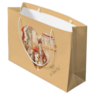 St. Nicholas Hearts Sinterklaas St. Nick's Day Lar Large Gift Bag