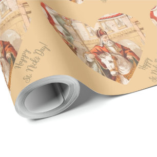 St. Nicholas Hearts Sinterklaas St. Nick's Day Wra Wrapping Paper