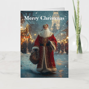 St. Nicholas in a Festive Snowy Village  Foil Greeting Card