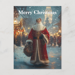 St. Nicholas in a Festive Snowy Village Holiday Postcard