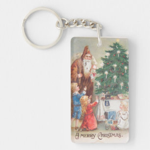 St. Nicholas in Brown Suit with Children Vintage Key Ring