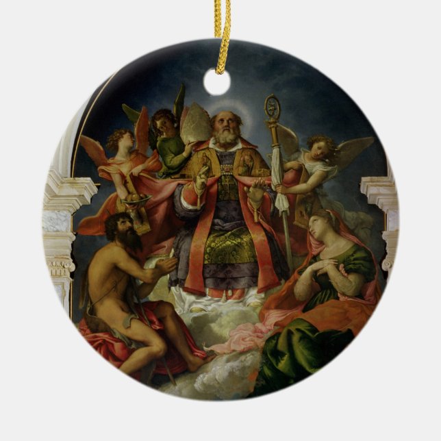 St. Nicholas in Glory with Saints Ceramic Tree Decoration (Front)