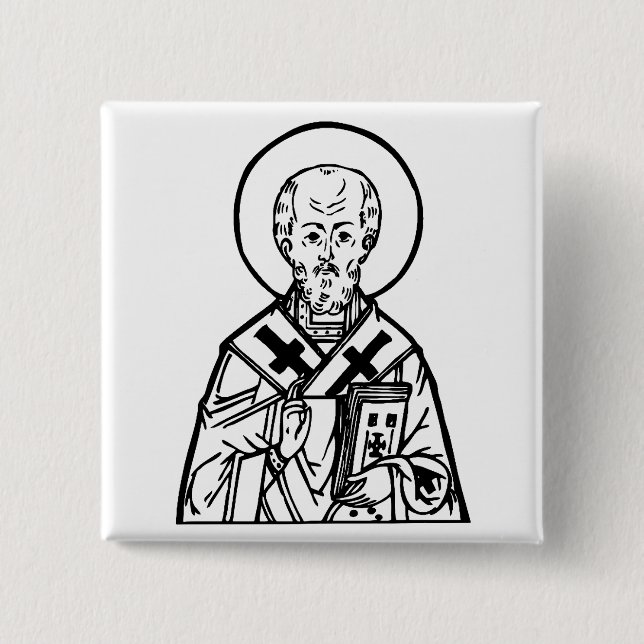 St. Nicholas of Myra Byzantine Orthodox Icon 15 Cm Square Badge (Front)