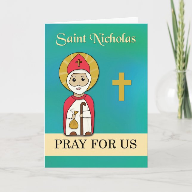 St. Nicholas Pray for Us Simple Catholic Saint Card (Front)