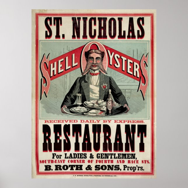 St. Nicholas Restaurant,  Cincinnati, Vintage Ad Poster (Front)