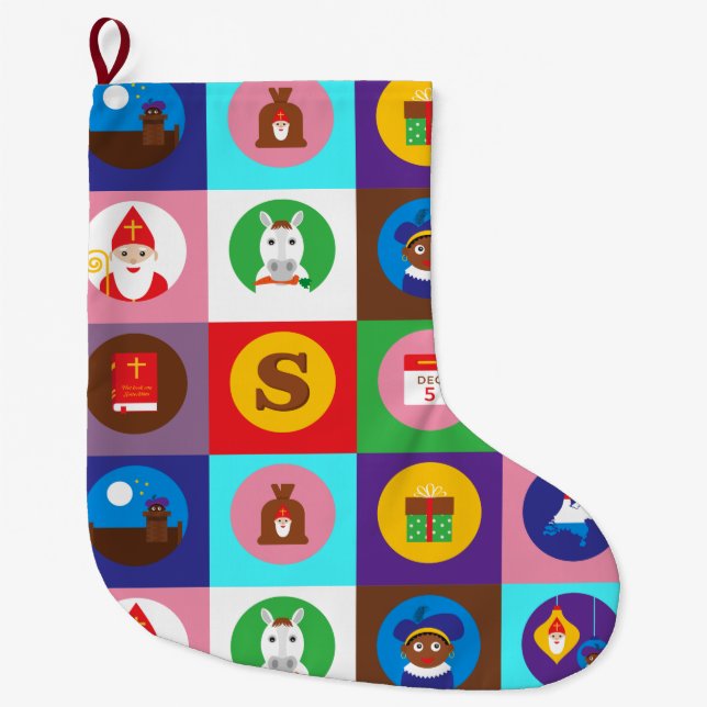 st nicholas Zwarte Piet Large Christmas Stocking (Front)