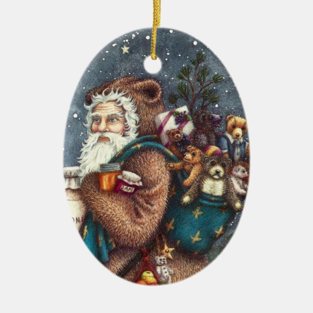 ST. NICK IN TEDDY BEAR SUIT, CHRISTMAS TEDDIES CERAMIC ORNAMENT (Front)