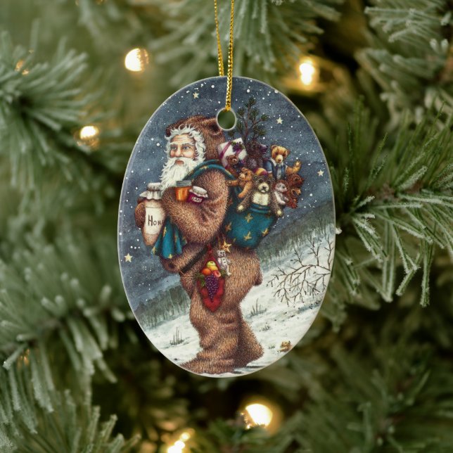 ST. NICK IN TEDDY BEAR SUIT, CHRISTMAS TEDDIES CERAMIC ORNAMENT (Tree)