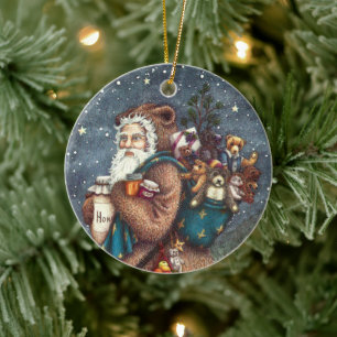 ST. NICK IN TEDDY BEAR SUIT, CHRISTMAS TEDDIES CERAMIC ORNAMENT