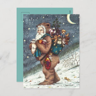 ST. NICK IN TEDDY BEAR SUIT, CHRISTMAS TEDDIES HOLIDAY POSTCARD