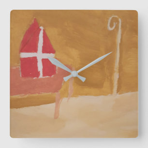 St. Nick's Day Dutch Sinterklaas Mitre Watercolor Square Wall Clock