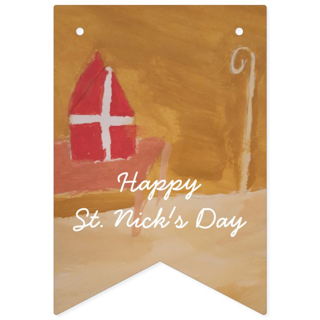 St. Nick's Day Dutch Sinterklaas Watercolor Mitre Bunting (First Flag)