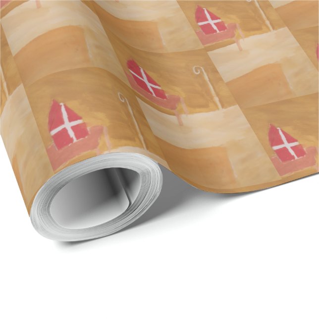St. Nick's Day Dutch Sinterklaas  Watercolor Mitre Wrapping Paper (Roll Corner)