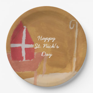 St. Nick's Day Sinterklaas Funny Watercolor Mitre Paper Plate