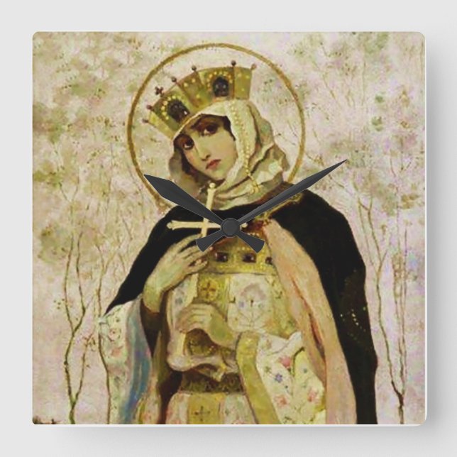 “St Olga” by Mikhail Nesterov Square Wall Clock (Front)