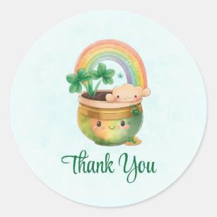 St. Paddy's Day Cute Rainbow & Clover Thank You Classic Round Sticker