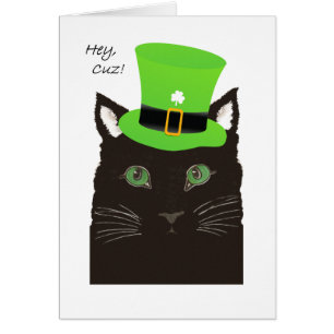 St Paddy's Day, for Cousin, Cuz, Cat wears Hat