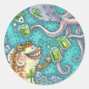 St. PADDY'S FISH AND OCTOPUS CHEERS TO GREEN BEER Classic Round Sticker