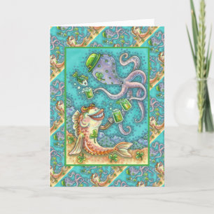 St. PADDY'S FISH AND OCTOPUS CHEERS TO GREEN BEER Holiday Card
