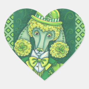 ST. PADDY'S IRISH GREEN FRENCH POODLE, LUCKY DOG HEART STICKER