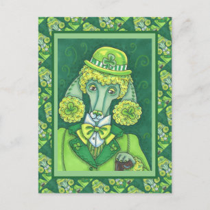 ST. PADDY'S IRISH GREEN FRENCH POODLE, LUCKY DOG HOLIDAY POSTCARD