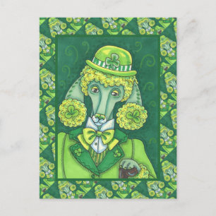 ST. PADDY'S IRISH GREEN FRENCH POODLE, LUCKY DOG HOLIDAY POSTCARD