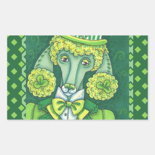 ST. PADDY'S IRISH GREEN FRENCH POODLE, LUCKY DOG RECTANGULAR STICKER