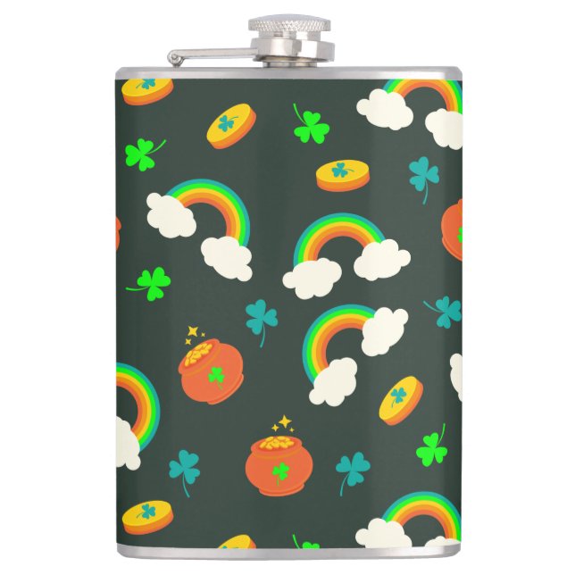St Paddy's Pattern Hip Flask (Front)