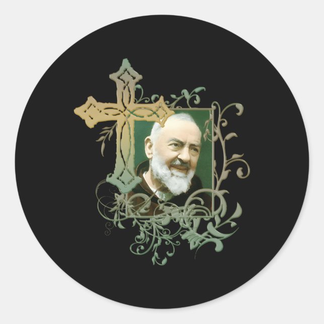 St Padre Pio Catholic Saints Prayer Cross Classic Round Sticker (Front)