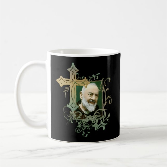 St Padre Pio Catholic Saints Prayer Cross Coffee Mug (Left)
