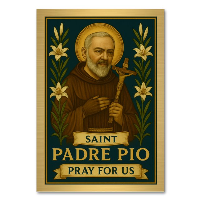 St. Padre Pio Catholic Wedding Table Card (Front)
