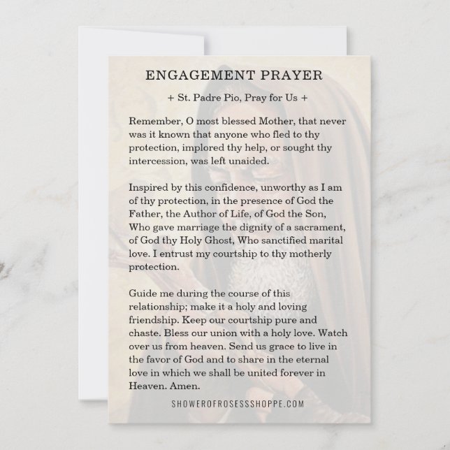 St. Padre Pio Engagement Catholic Prayer Card (Front)
