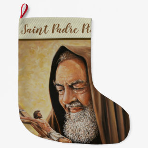 St. Padre Pio with Crucifix Large Christmas Stocking