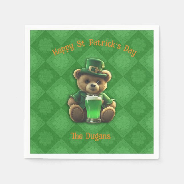 St. Patirck's Day Irish Teddy Bear Napkin (Front)