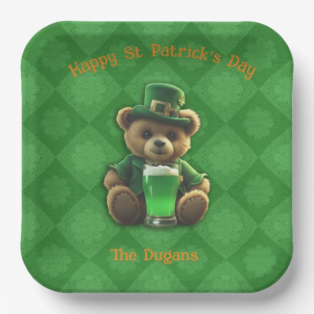 St. Patirck's Day Irish Teddy Bear Paper Plate (Front)