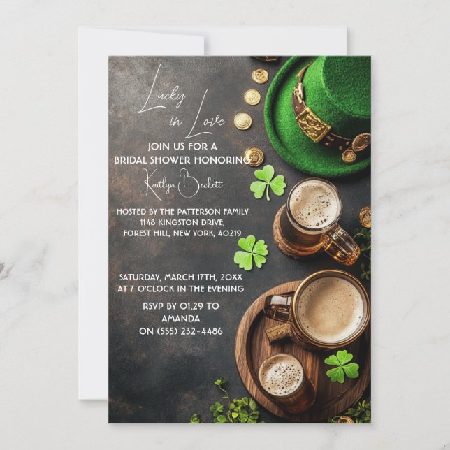 St. Patrick brown and green leprechaun and gold  Invitation (Front)