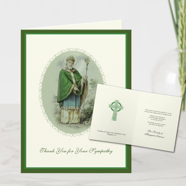 St. Patrick Catholic Irish Celtic Cross Condolence Thank You Card (Traditional Catholic St Patrick Funeral Appreciation Thank you Cards)