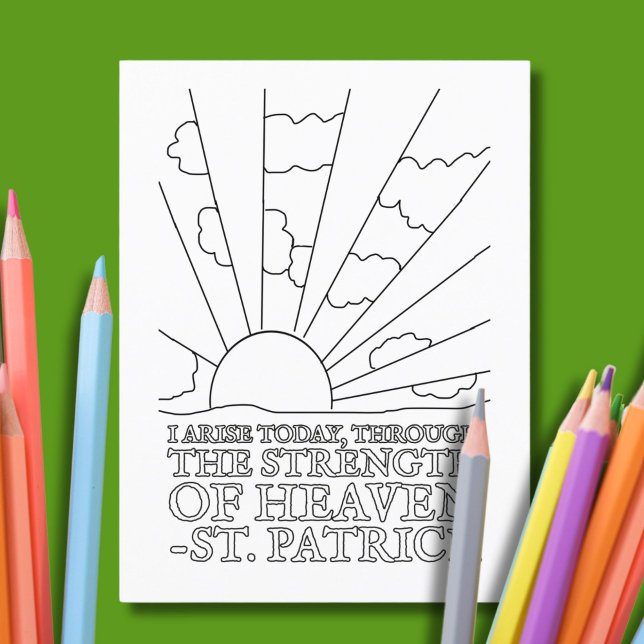 St. Patrick Catholic Prayer Whimsical Colouring  Postcard (This Catholic coloring card features a quote from the great St. Patrick.)