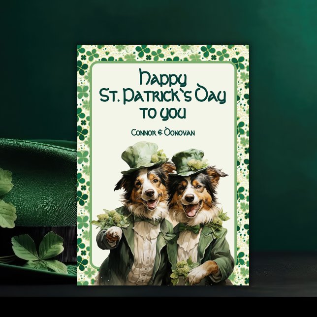 St. Patrick Cheerful Irish Paws Duo Dog Holiday Card (St. Patrick Cheerful Irish Paws Duo Dog Holiday Card)