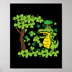 St Patrick Day Alligator Shamrock Saint Pattys Men Poster