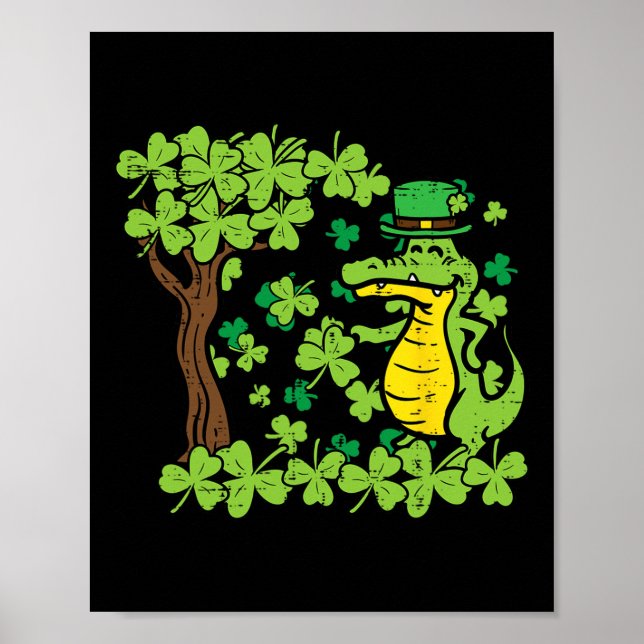 St Patrick Day Alligator Shamrock Saint Pattys Men Poster (Front)
