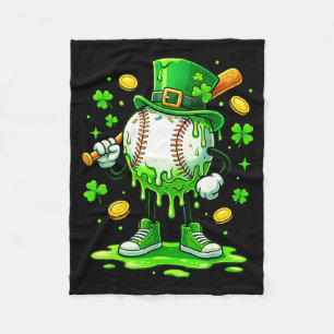 St Patrick Day Baseball Drip Ice Cream Baseball  Fleece Blanket