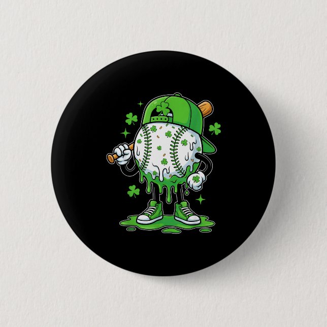 St Patrick Day Baseball Drip Ice Cream Baseball Ho 6 Cm Round Badge (Front)